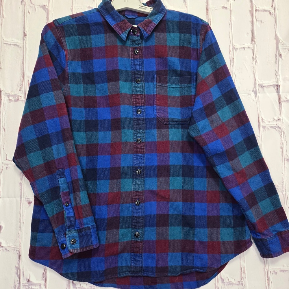 L.L.Bean Flannel Shirt Blue Purple Plaid Organic Cotton Casual Mens Medium